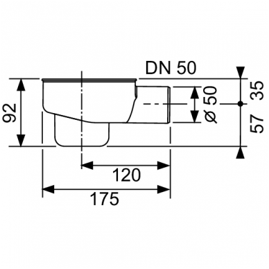 Standartinis TECEdrainline sifonas, DN 50 horizontalus, pralaidumas - 0.8 l/s 2